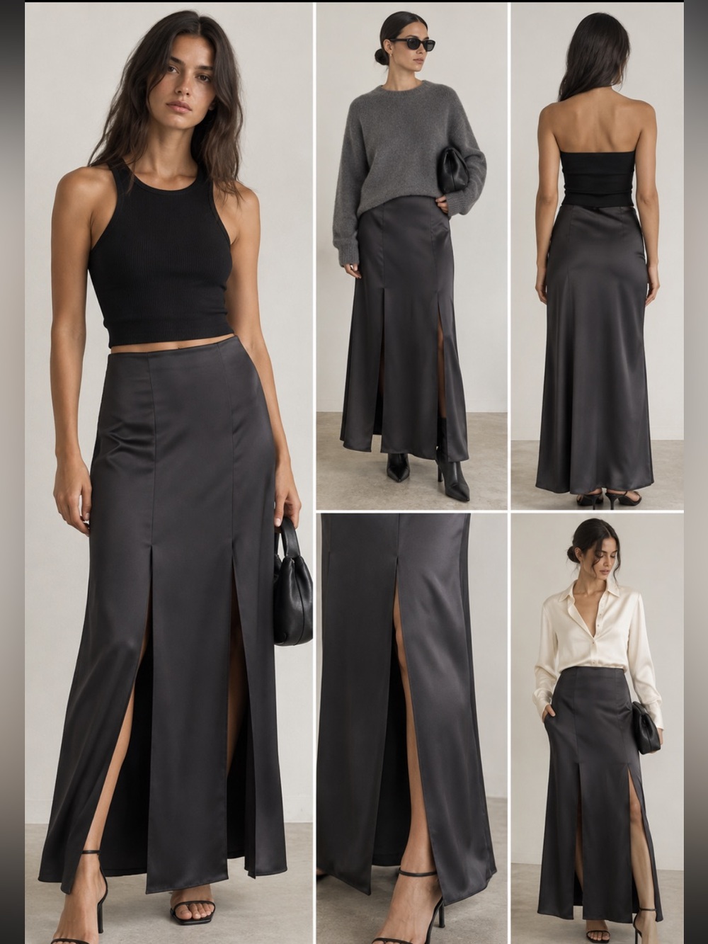 Massimo Dutti NWT long satin skirt with slits 9323/952